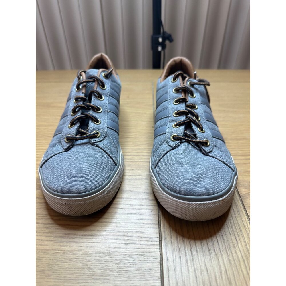 Adidas 7.5 Gray Canvas Sneakers Brown Accents Casual Stylish Footwear Mens - Picture 2 of 13